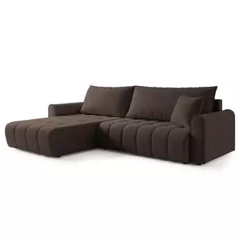 Masseno Friga Ecksofa L-Form mit Schlaffunktion & Bettkasten, Strukturstoff, braun, 283x185cm (ARAGON 26)
