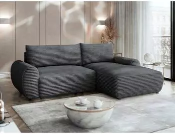 Mirjan24 Bello Ecksofa L-Form mit Schlaffunktion & Bettkasten, grau