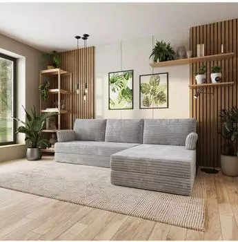Masseno ANKO Ecksofa mit Schlaffunktion, Kordstoff hellgrau, L-Form 270x160cm (800001994032)