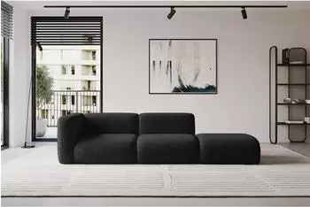 ALTDECOR MIRA-S3 Modulares Sofa mit Ottomane links, Velours, schwarz (800002004227)