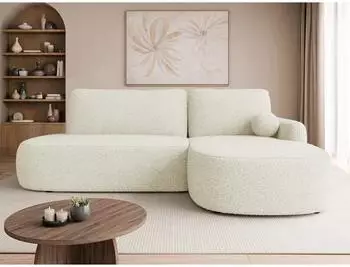 Mirjan24 Loridu O Ecksofa L-Form mit Schlaffunktion & Bettkasten, Boucl&eacute;, naturfarben (800001992974)