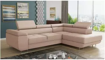 Sofnet Caris Ecksofa Cord mit Schlaffunktion, Bettkasten & Kopfst&uuml;tzen, rosa (Poso 052)