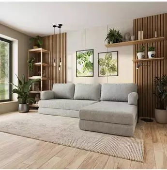 Masseno LEA Ecksofa modular mit Schlaffunktion, hellgrau, Boucl&eacute;-Stoff (800001993875)