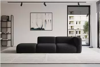 ALTDECOR MIRA-S3 Modulares Sofa mit Ottomane rechts, Velours, schwarz, 296x89x70cm (800002003568)