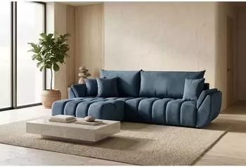 WFL GROUP Iris Ecksofa mit Schlaffunktion & Bettkasten, dunkelblau, Samt, 280x184cm (800002022796)