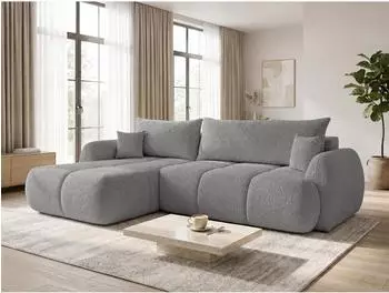 Sofnet Loria Ecksofa L-Form mit Schlaffunktion & Bettkasten, Boucl&eacute;, grau (Coral 75)