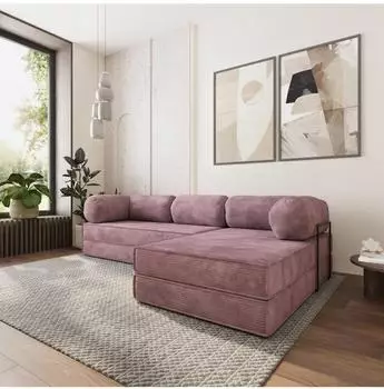 Masseno ETERA Ecksofa modular mit Schlaffunktion, lila Kordstoff (POSO 130)