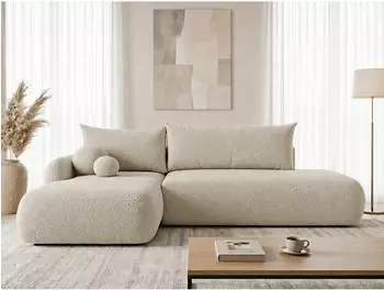 Sofnet Neto Ecksofa L-Form mit Schlaffunktion & Bettkasten, Boucl&eacute;, beige, 300x187cm