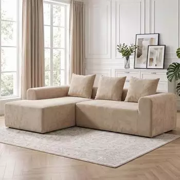 HomCom Ecksofa mit Chaiselongue L-Form 242cm Chenille-Optik, beige (83B-967V01BG)