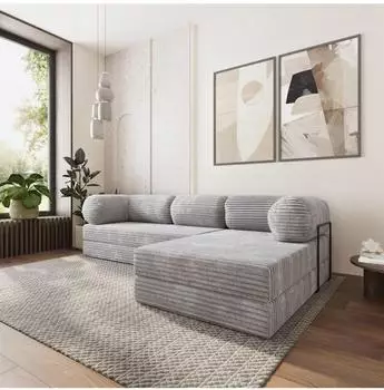 Masseno ETERA Ecksofa modular mit Schlaffunktion, hellgrau, Kordstoff (800001993928)