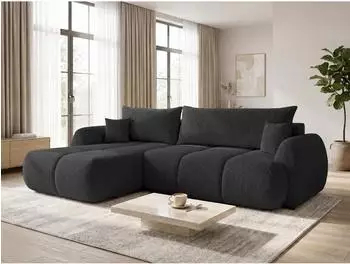 Sofnet Loria Ecksofa L-Form mit Schlaffunktion & Bettkasten, Boucl&eacute;, schwarz