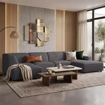 Selsey Sellmo Wohnlandschaft U-Form, Chenille dunkelgrau, Ottomane links (SELLMO)
