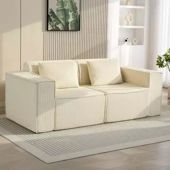 HomCom Cloud-Couch 3-Sitzer ohne Gestell, Cordoptik, beige, 202cm
