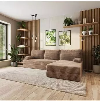 Masseno ANKO Ecksofa mit Schlaffunktion, Kordstoff beige, L-Form 270x160cm (800001994023)