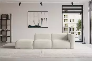 ALTDECOR MIRA-S3 modulares Ecksofa mit Ottomane rechts, Cord, creme, 296x89x70cm (800002003552)