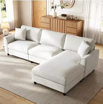 OKWISH Ecksofa 3-Sitzer Chenille beige mit umstellbarem Liegeelement (256x137x79cm)