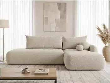 Sofnet NETO Ecksofa L-Form mit Schlaffunktion & Bettkasten, Boucl&eacute;, beige