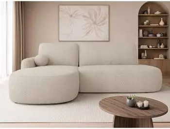 Mirjan24 Loridu O Premium Ecksofa L-Form mit Schlaffunktion & Bettkasten, Boucl&eacute;, naturfarben (800002079911)