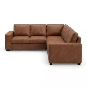 ebuy24 Sacramento Eckschlafsofa 5-Sitzer, braunes PU-Kunstleder, Stauraum (228x85cm)