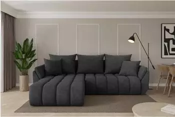 ALTDECOR TOKO-L-v1 Ecksofa mit Schlaffunktion, L-Form, dunkelgrau, Velours (800002085954)