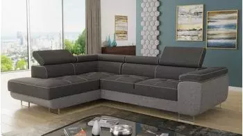 Sofnet Caris Ecksofa mit Schlaffunktion, Bettkasten & Kopfst&uuml;tzen, L-Form links, grau/dunkelgrau
