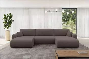 ALTDECOR BERY-U Wohnlandschaft U-Form mit Schlaffunktion, braun Boucl&eacute;, 377x193x88cm (800002085836)