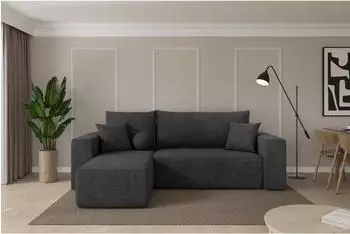 ALTDECOR SENO-L Ecksofa mit Schlaffunktion, Velours, dunkelgrau, 249x139cm (800002085855)