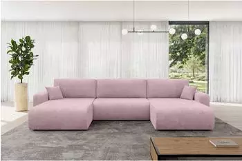 ALTDECOR Bery-U Wohnlandschaft U-Form mit Schlaffunktion & Bettkasten, Cord, rosa, 377x193x88cm (800002085789)