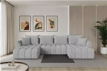 ALTDECOR TOKO-U-v1 Wohnlandschaft U-Form mit Schlaffunktion, grau Cord, 378x194x86cm (800002085932)