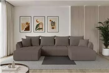 ALTDECOR Toko-U Wohnlandschaft U-Form mit Schlaffunktion, braun Boucl&eacute;, 378x194x86cm (800002084611)