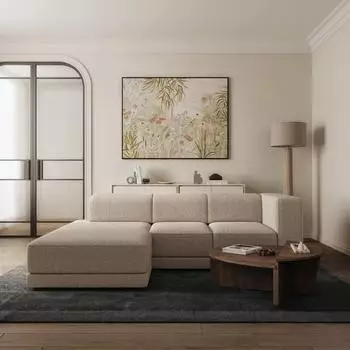 Selsey Novals Ecksofa L-Form, 4-Sitzer, Boucl&eacute; hellbeige, Ottomane links (278x168cm)