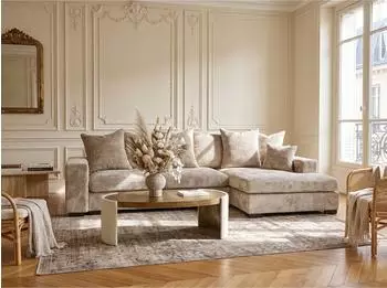 WFL GROUP Dahlia Ecksofa L-Form mit Schlaffunktion & Bettkasten, Chenille beige (285x155cm)