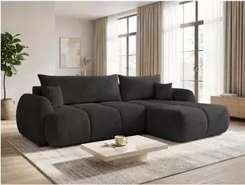 Sofnet Loria Ecksofa L-Form mit Schlaffunktion & Bettkasten, Boucl&eacute;, schwarz (LORIA)