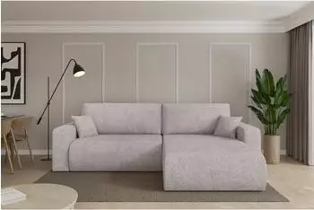 ALTDECOR BERY-L Ecksofa mit Schlaffunktion, Velours, hellgrau, 276x193x88cm (800002085975)
