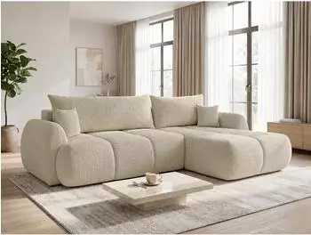 Sofnet Loria Ecksofa L-Form mit Schlaffunktion & Bettkasten, Boucl&eacute;, beige (LORIA)