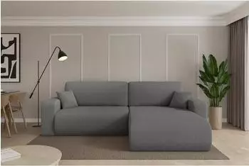 ALTDECOR BERY-L Ecksofa mit Schlaffunktion, Boucl&eacute;, grau, 276x193cm (800002085986)
