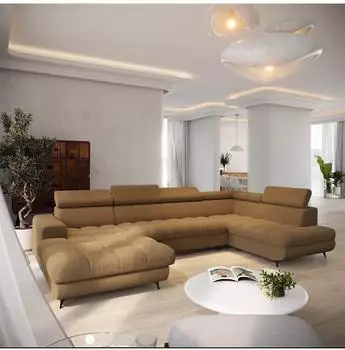 Masseno Coreno Wohnlandschaft U-Form Boucl&eacute;-Stoff mit Schlaffunktion (QUELLE 17)