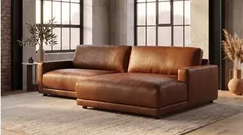 Kawola MARLIN Ecksofa Lederfaserstoff cognac, Longchair rechts (800002047879)