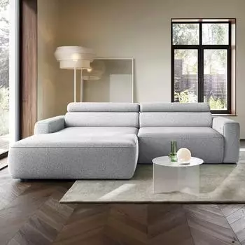 Selsey Fando Ecksofa mit Schlaffunktion, L-Form, Ottomane links, hellgrau, 252x182cm