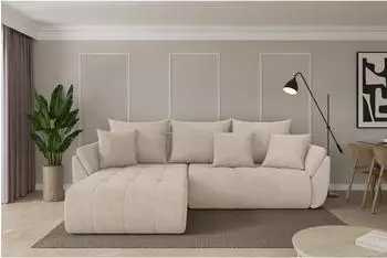 ALTDECOR TOKO-L Ecksofa mit Schlaffunktion Velours beige, L-Form 277x194cm