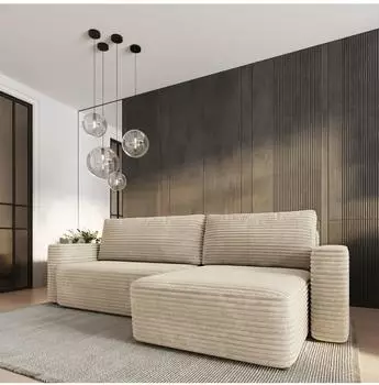 Masseno Ecksofa TELIN mit Schlaffunktion, Kordstoff, creme, L-Form, 280x162cm