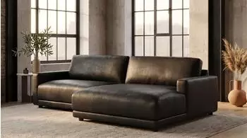 Kawola MARLIN Ecksofa Lederfaserstoff schwarz Ottomane rechts 262x168cm (800002047878)