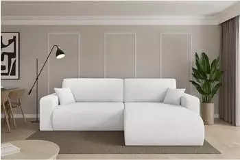 ALTDECOR BERY-L Ecksofa mit Schlaffunktion Boucl&eacute; wei&szlig; 276x193x88cm (800002085994)