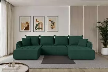 ALTDECOR TOKO-U Wohnlandschaft U-Form mit Schlaffunktion & Bettkasten, Velours, gr&uuml;n, 378x194x86cm (800002084596)