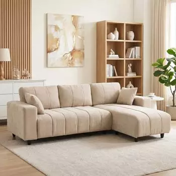 HomCom Ecksofa L-Form 4-Sitzer, umkehrbare Chaiselongue, Leinen-Optik, beige (242x156x87cm)