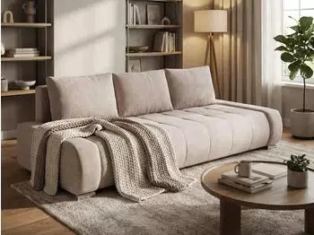 Beautysofa Schlafsofa Draco 3-Sitzer mit Bettkasten Beige
