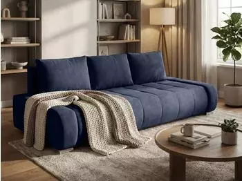 Beautysofa Schlafsofa Draco 3-Sitzer mit Bettkasten Blau