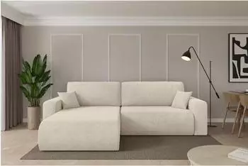 ALTDECOR BERY-L Ecksofa mit Schlaffunktion Velours, creme, 276x193x88cm (800002085627)