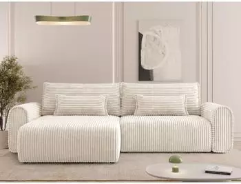 Mirjan24 Surles Cord Ecksofa L-Form mit Schlaffunktion, Bettkasten, creme (800001993112)