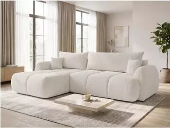 Sofnet Loria Ecksofa L-Form mit Schlaffunktion & Bettkasten, Boucl&eacute;, wei&szlig;